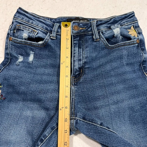 Judy Blue Jeans Blue Floral Embroidered Denim Boyfriend Festival Size 3/26 26x28 - Picture 5 of 16
